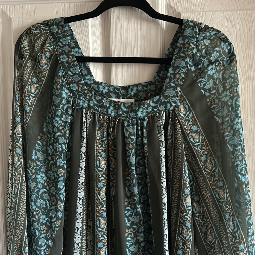 Anthropologie Women’s Blue Green Floral Sona Tunic Mini Dress Size Small - Picture 8 of 12